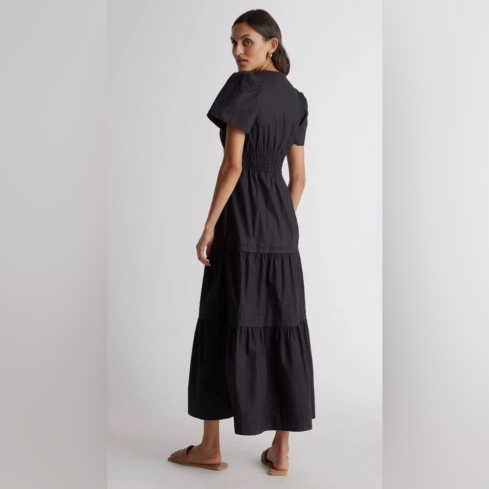 NWT Quince Smocked Tiered Organic Poplin Cotton Pocket Maxi Dress - Picture 5 of 13